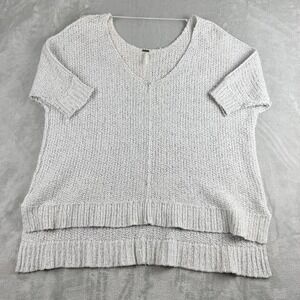 Free People Sweater Medium Grey Chunky Knit Textured Short Sleeve Boxy Oversize